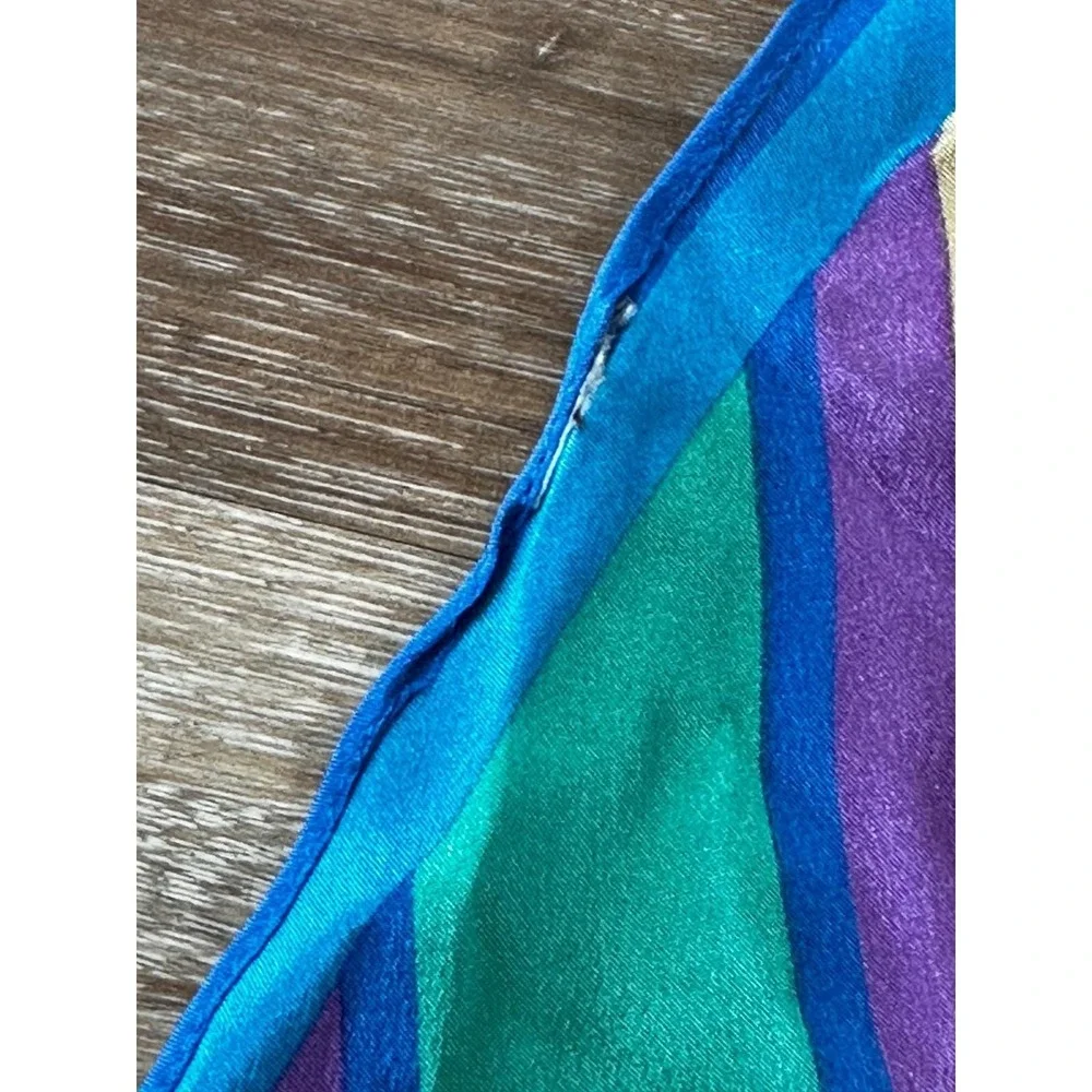 Vtg Liz Claiborne Silk Scarf Long Tapered Ends Blue Stripes 1980s